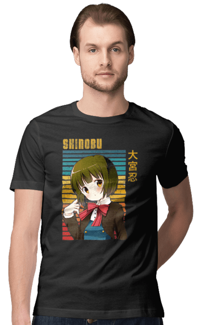 Men's t-shirt with prints Kiniro Mosaic Shinobu Omiya. Anime, gold mosaic, kiniro mosaic, kinmoza, manga, shinobu, shinobu omiya. 2070702