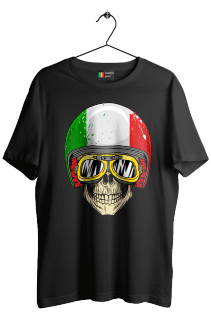 Футболка чоловіча з принтом "Череп в мотошоломі". Мото, окуляри, череп, шолом. 2070702