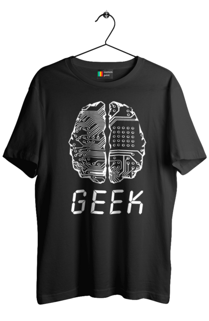 Футболка чоловіча з принтом "Гик Мозок". Айті, айтішник, гик, знання, інженер, кібер, кібернетика, кіборг, код, комп, комп’ютерник, кристал, мікросхема, мозок, програміст, професіонал, професссія, розробник, розум, чіп. 2070702