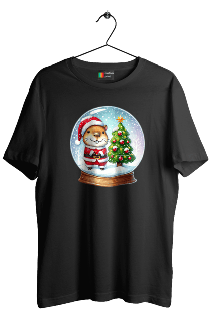 Men's t-shirt with prints Christmas Capybara with a Tree. Animal, capybara, christmas, christmas capybara, christmas tree, gift, holiday, new year, new year`s gift, santa. 2070702