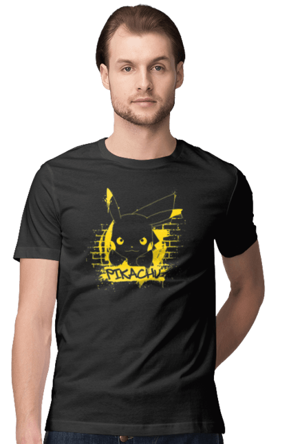 Men's t-shirt with prints Pikachu. Anime, game, manga, nintendo, pikachu, pokemon. 2070702