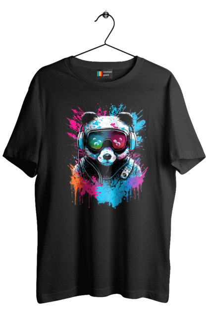 Футболка чоловіча з принтом "Панда в VR шолом". Віртуальна реальність, гік, панда, персонаж, шолом. 2070702