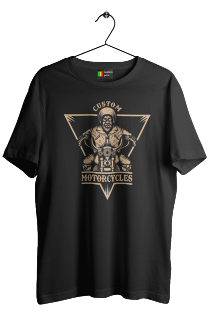 Футболка чоловіча з принтом "Скелет на мотоциклі". Драйв, мотоцикл, скелет. 2070702