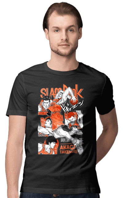 Men's t-shirt with prints Slam Dunk Takenori Akagi. Anime, basketball, comedy, manga, school, shonen, slam dunk, sports anime, takenori akagi. 2070702