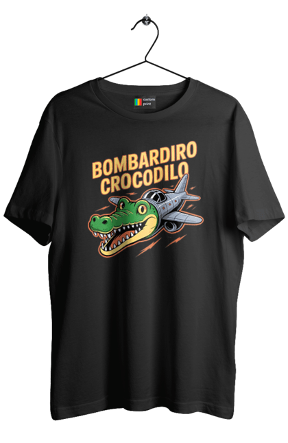 Футболка мужская с принтом Bombardino Crocodilo. Bombardino, bombardino crocodilo, crocodilo, бомбардино крокодило, брейнрот, брейнрот персонажи, итальянские мемы, итальянский брейнрот, крокодил, крокодил самолет. 2070702