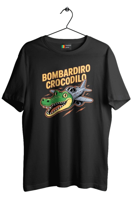 Футболка мужская с принтом Bombardino Crocodilo. Bombardino, bombardino crocodilo, crocodilo, бомбардино крокодило, брейнрот, брейнрот персонажи, итальянские мемы, итальянский брейнрот, крокодил, крокодил самолет. 2070702