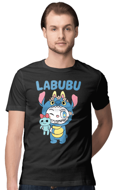 Футболка чоловіча з принтом "Лабубу". Іграшка лабубу, лабубу, лабубу кока кола, мерч лабубу, мила, синя лабаба, смішна лабубу. 2070702