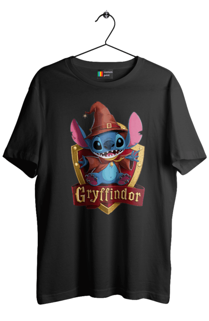 Футболка мужская с принтом Стич Гриффиндор. Gryffindor, harry potter, hogwarts, stich, гарри поттер, гриффиндор, стич, факультет, франшиза, хогвартс. 2070702