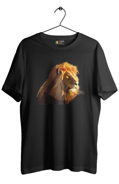 Футболка чоловіча з принтом "Стилізований Лев". Великий кіт, голова, дика природа, звір, знак зодіаку, знаки зодіаку, зодіак, лев, морда, природа, стилізований, стиль, тварина, хижак, хижий. ART принт на футболках