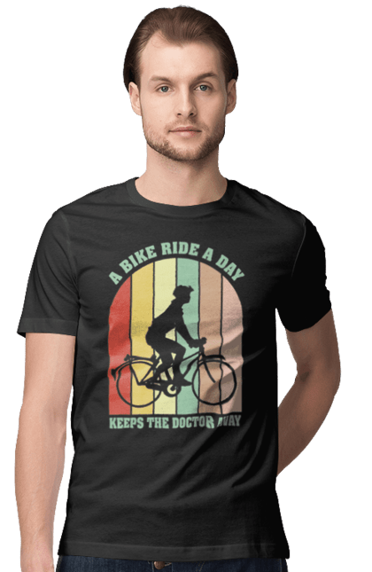 Футболка чоловіча з принтом "Поїздка на велосипеді". Велопрогулянка, велосипед, здоровий спосіб життя, зож, поїздка на велосипеді. 2070702