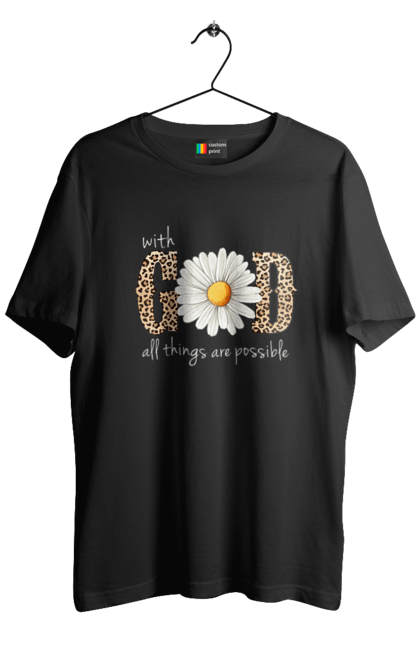 Men's t-shirt with prints With God All Things Are Possible. Catholic, christian, christian faith, christianity, faith, god, inspirational, religious, sunflower. 2070702