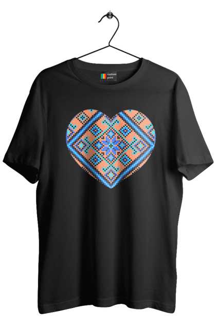 Футболка чоловіча з принтом "Серце вишивка". Вишиванка, вишивка, вишивка хрестиком, люблю україну, серце, символи україни, традиції україни, україна. 2070702