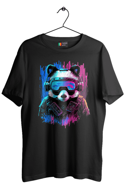 Футболка чоловіча з принтом "Панда в VR шолом". Віртуальна реальність, гік, панда, персонаж, шолом. 2070702