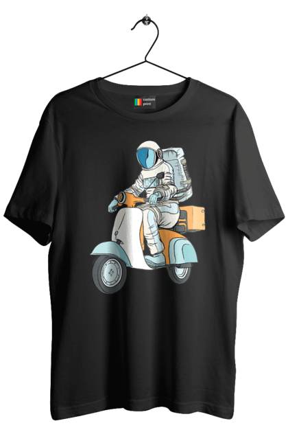 Футболка чоловіча з принтом "Космонавт на мотоциклі". Космонавт, космос, мотоцикл. 2070702