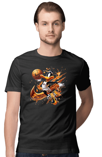 Men's t-shirt with prints Daffy Duck Nike. Cartoon, character, daffy duck, duck, looney tunes, merrie melodies, nike, warner brothers. 2070702