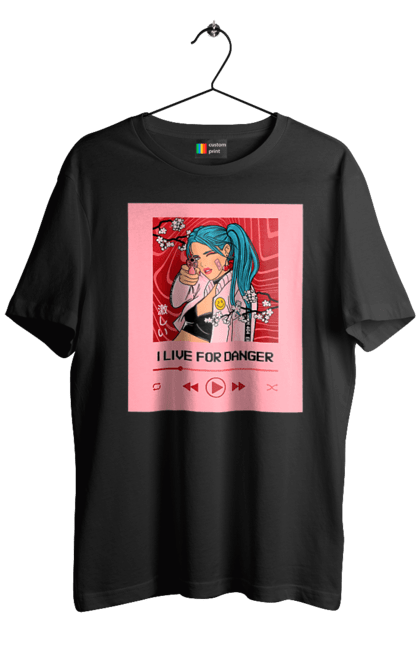 Футболка чоловіча з принтом "I Live For Danger". Аніме, музика, пістолет, програвач. 2070702