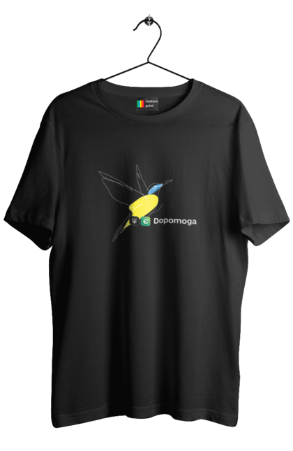 Men's t-shirt with prints Print bird for black. Donat, edopomoga, help, ukraine, volonteer. єДопомога
