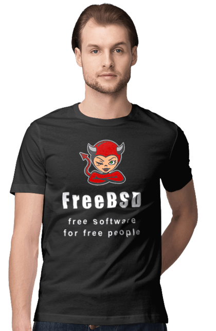 Футболка чоловіча з принтом "Freebsd Для Вільних". Bsd, freebsd, unix, адміністратор, айті, айтішник, безкоштовна, безкоштовно, бестія, білий, вільна, демон, демонесса, доступність, незалежність, операційна система, ос, програміст, програмне забезпечення, свобода, сисадмін, система, системний адміністратор, софт, текст, червоний. 2070702