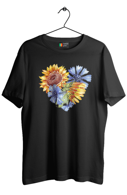 Футболка чоловіча з принтом "Серце соняшники та фіалки". Квіти, люблю україну, любов, серце, соняшник, україна, фіалки. 2070702