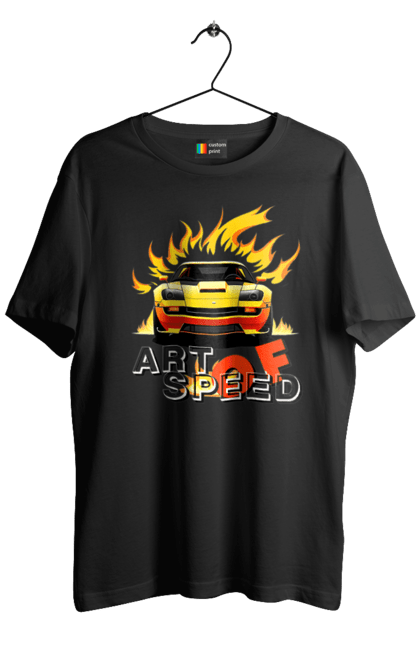 Футболка чоловіча з принтом "Машина у вогні". Автомобіль, вогонь, спортивна машина, спортивний автомобіль, швидкість. 2070702