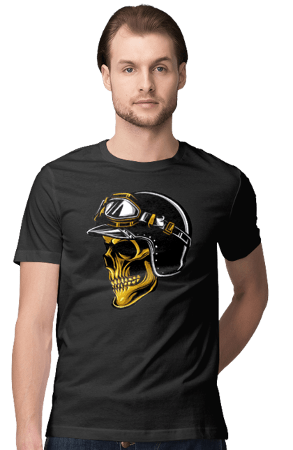 Футболка чоловіча з принтом "Череп в мотошоломі". Крутий, очі, череп, шолом. 2070702