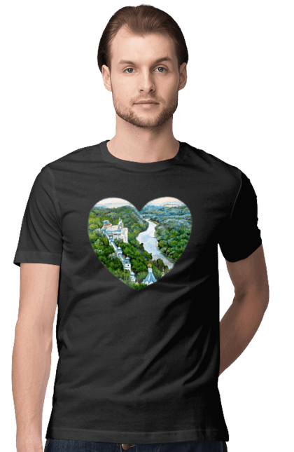 Футболка чоловіча з принтом "Святогорская лавра". Донецька область, ліс, монастир, пейзаж, річка, святогірськ, україна, церква. 2070702