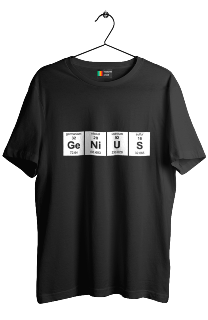 Men's t-shirt with prints Genius. Chemistry, cool, genius, humor, meme, mendeleev table, sarcasm, science. CustomPrint.market