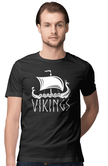 Футболка чоловіча з принтом "Дракар корабель вікінгів". Вікінги, дракар, корабель вікінгів, скандинавія. CustomPrint.market