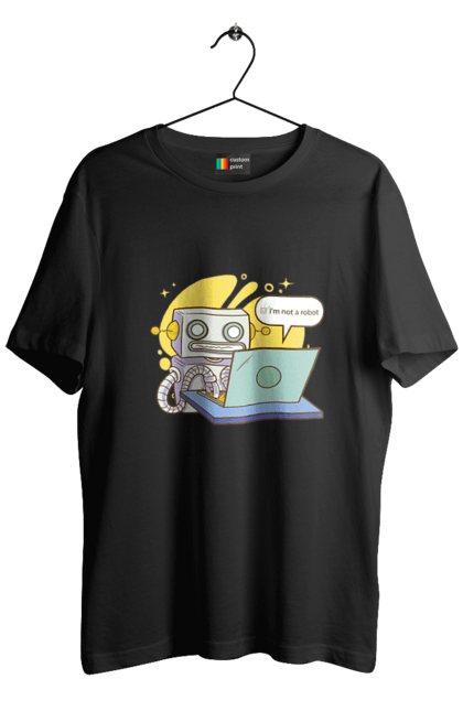 Футболка чоловіча з принтом "Я не робот Хакер зрозуміє 404 до дня програміста". 404, aws, backend, c++, cloud, css, frontend, golang, java, js, linux, python, script, web, ай ті, айті, айтішник, верстка, дата, код, компьютер, лаптоп, облако, ошибка, програміст, программа, программист, програмування, робот, хакер, язык. 2070702