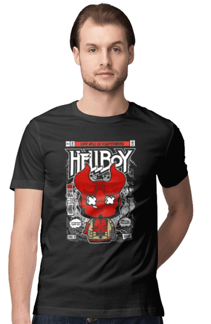 Футболка чоловіча з принтом "Hellboy". Дивуватися, диявола, комікси, комікси dc, пекельний хлопець, пекло, хлопчик. Funkotee