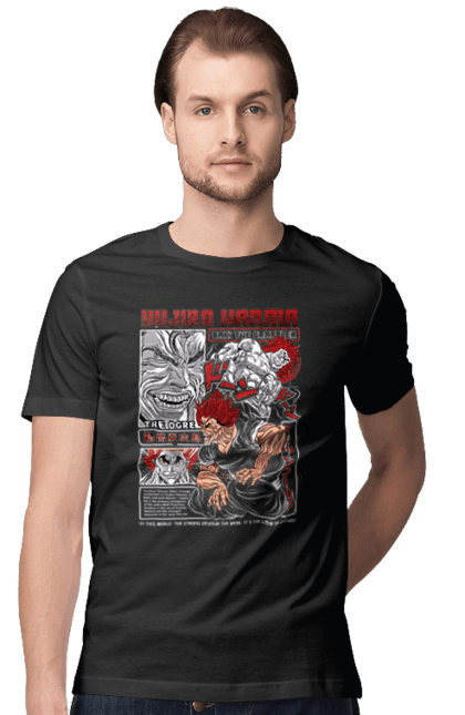 Men's t-shirt with prints Baki Yujiro Hanma. Anime, baki fighter, hanma baki, manga, martial arts, tv series, yujiro hanma. 2070702