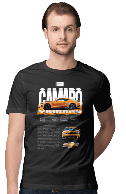 Футболка мужская с принтом Chevrolet Camaro. Camaro, chevrolet, chevrolet camaro, авто, автомобиль, камаро, машина, шевроле, шевроле камаро. 2070702