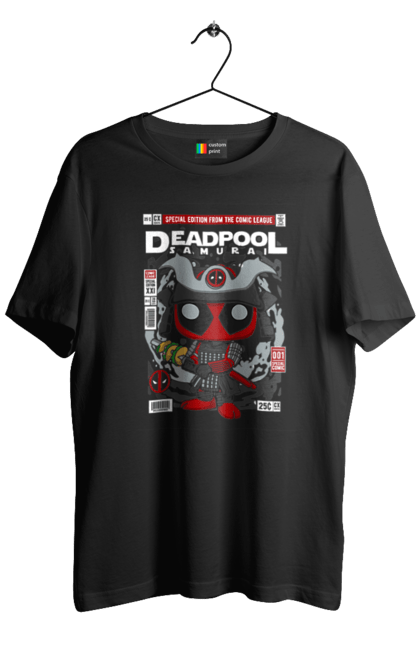 Футболка чоловіча з принтом "Deadpool Samurai". Басейн, герой, дедпул, дивуватися, комікси, мем, мертвий, плівка, самурай. Funkotee