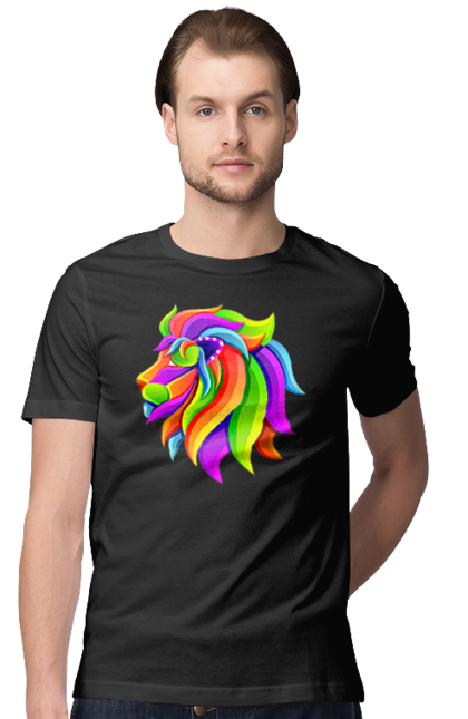 Men's t-shirt with prints Lion. Animal, art, bright, king of beasts, lion, lion, mane, picture. 2070702