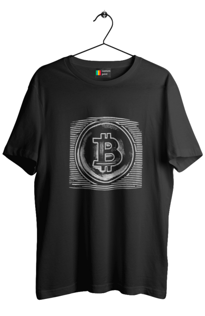 Футболка чоловіча з принтом "Біткоїн". Биткоин, биткойн, бінарний, біткоїн, біткойн, валюта, гроші, крипто, програміст, хакер. 2070702