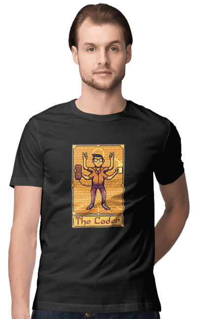 Футболка чоловіча з принтом "Карта таро  кодер". Ай ті, айтішник, карта таро, код, програміст, хакер. 2070702