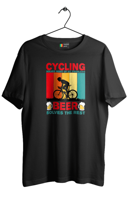Футболка чоловіча з принтом "Cycling Beer". Алкоголь, брутальні, велосипед, веселі, для спортсменів, літні, пиво, спорт, чоловічі. 2070702