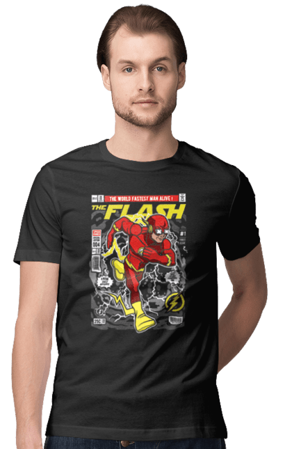 Футболка чоловіча з принтом "The Flash". Бетмен, комікси, комікси dc, спалах. Funkotee