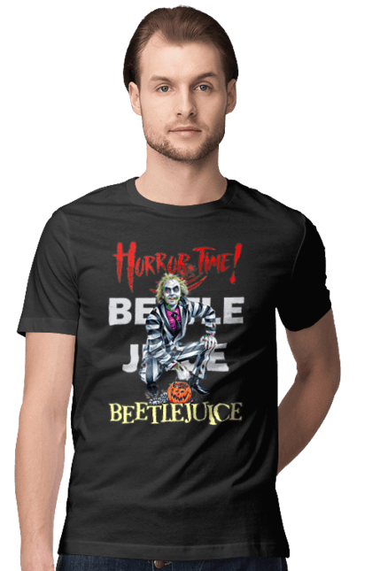 Футболка мужская с принтом Битлджус. Beetlejuice, ghost, tim burton, warner bros, битлджус, комедия, привидение, тим бертон, ужас, фильм. 2070702