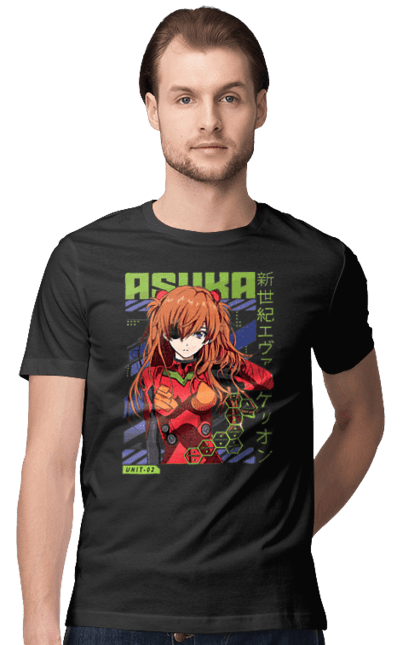 Men's t-shirt with prints Evangelion Asuka. Anime, asuka, asuka langley sorry, eva 02, evangelion, eve, kaoru, manga, ray, shinji. 2070702