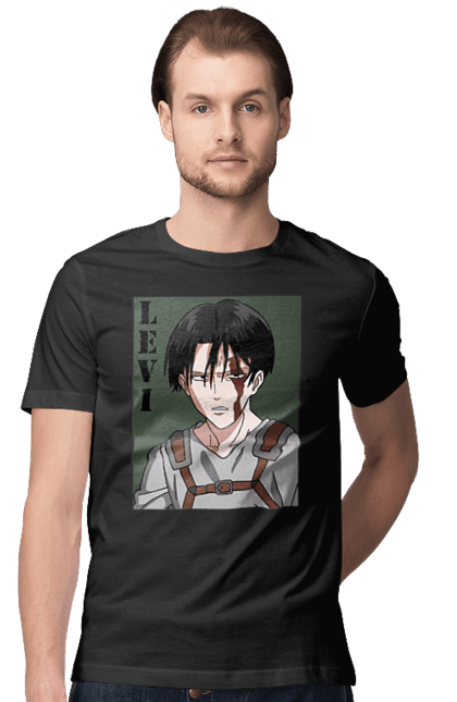 Футболка чоловіча з принтом "Атака Титанів Леві Аккерман". Attack on titan, аніме, атака титанів, бойовик, драма, леві акерман, манга, постапокаліптика, темне фентезі. PrintMarket - інтернет-магазин одягу та аксесуарів з принтами плюс конструктор принтів - створи свій унікальний дизайн