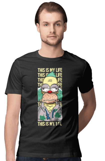 Футболка мужская с принтом THIS IS MY LIFE KRUSTY plus. Krusty, krusty the clown, simpsons, клоун красти, красти, симпсоны. 2070702