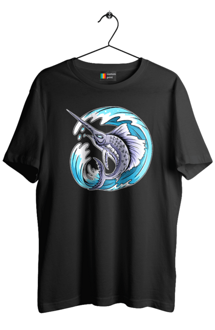 Футболка чоловіча з принтом "Риба Меч І Хвиля". Риба меч, хвиля. 2070702