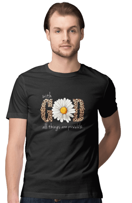 Men's t-shirt with prints With God All Things Are Possible. Catholic, christian, christian faith, christianity, faith, god, inspirational, religious, sunflower. 2070702