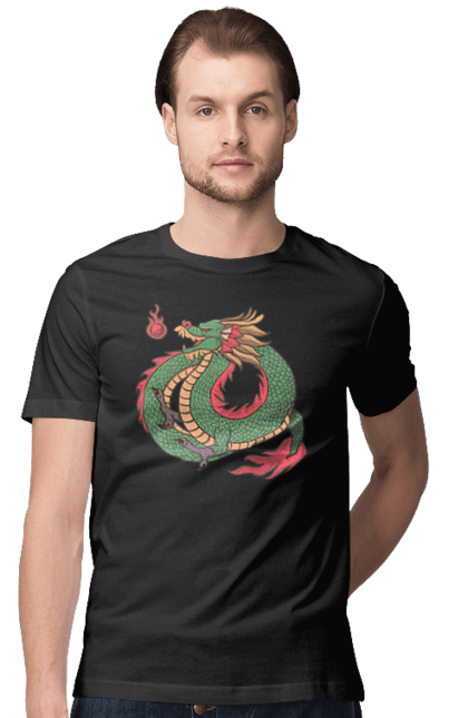 Футболка чоловіча з принтом "Дракон". Дракон, зелений дракон, китайський дракон, символ, тварина. 2070702
