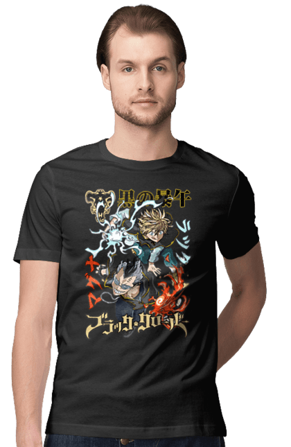 Men's t-shirt with prints Black Clover Magna Swing and Luck Voltia. Anime, black clover, luck voltia, magna swing, manga, wizard king. 2070702