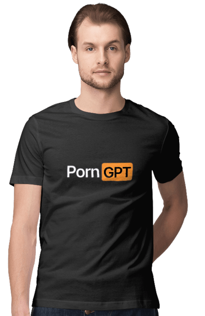 Футболка чоловіча з принтом "Chat GPT porn мем". Chat, data, gpt, porn, programming, айті, айтішнік, дата, інтилект, штучний. ART принт на футболках