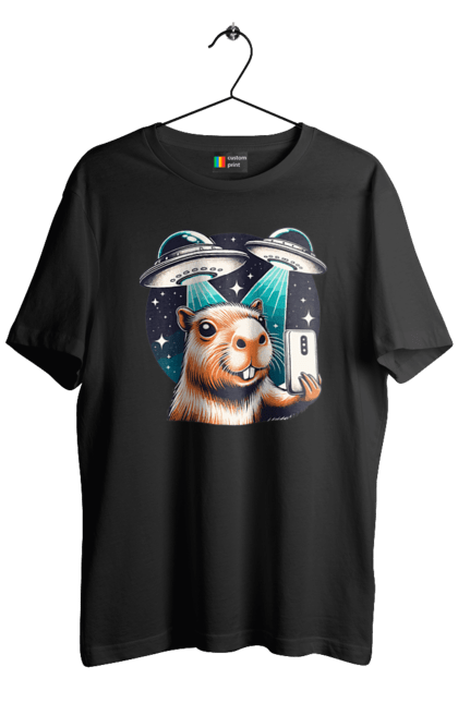 Men's t-shirt with prints Capybara. Aliens, animal, capybara, rodent, space, ufo. 2070702