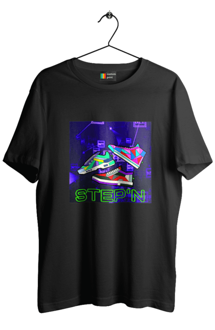 Футболка чоловіча з принтом "Step`n". Віртуальні кросівки, крипта, криптовалюти, нфт, нфт кросівки, солана, степен. 2070702