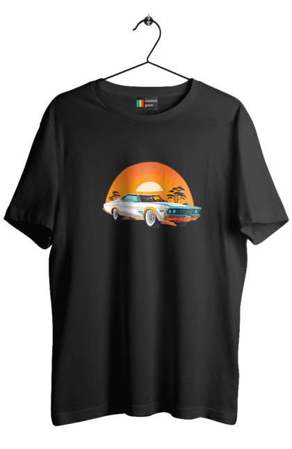 Футболка чоловіча з принтом "Гарне авто на закаті". Авто, закат, солнце. 2070702
